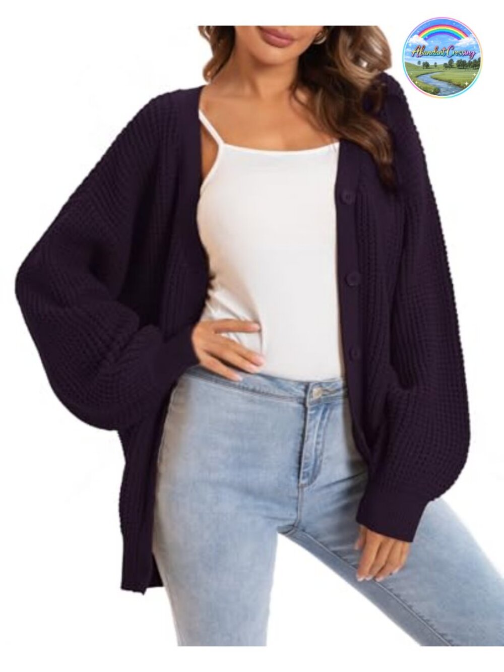 100% Cotton Oversized Cardigan Sweater Button Down V-Neck Long Sleeve